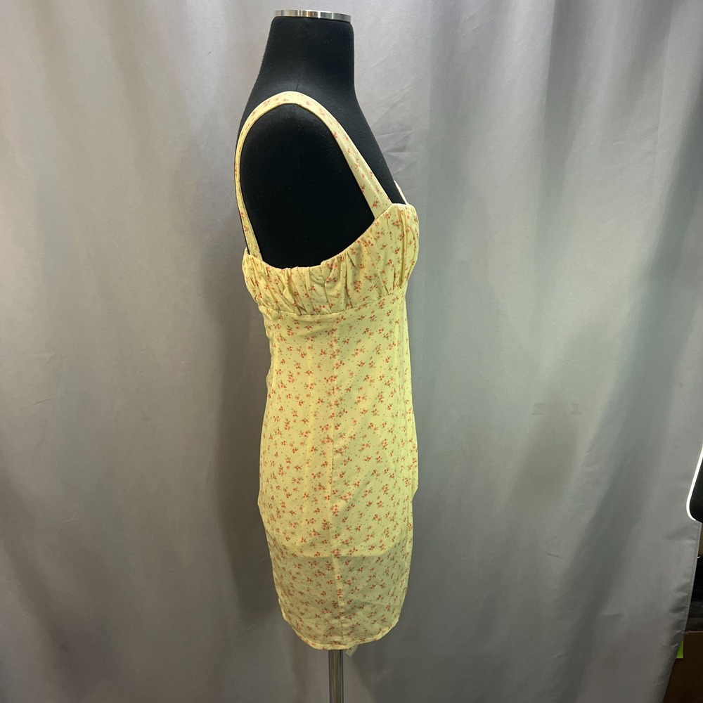 Princess Polly Freya Mini Dress Womens Beige 4 Floral Print Side Slit Sleeveless - Picture 2 of 10